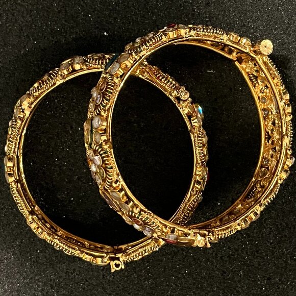 Gold-toned Bracelets with Rhinestones - 2.4" diameter - Picture 8 of 8